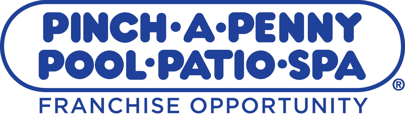Pinch A Penny Pool Patio Spa franchise opportunity logo in blue text inside a rounded rectangle.