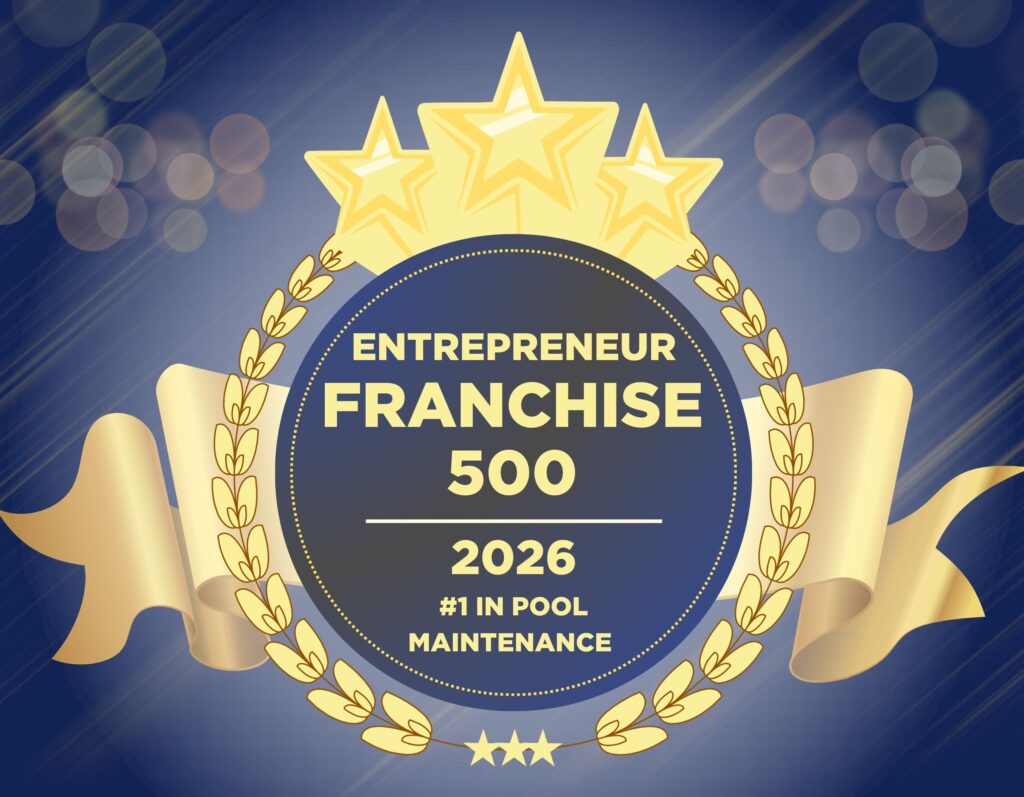 Entrepreneur Franchise 500 2026 badge with gold stars and laurel wreath, #1 in pool maintenance